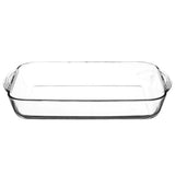 Rectangular Mason Cash Classic glass baking dish with clear sides, ideal for oven use and meal preparation.