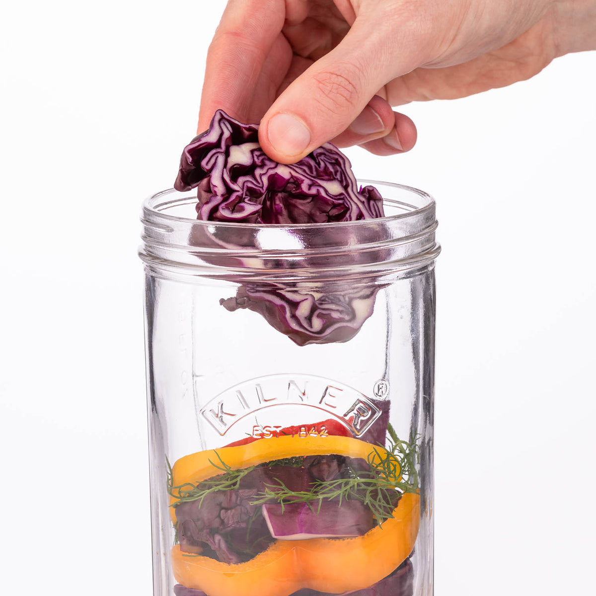 Small 1L KILNER fermenting jar with glass lid for preserving and fermentation processes.