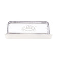 Clear KILNER cheese dome lid for 24 cm cheese, made of glass with a round shape and smooth edge for cheese storage.