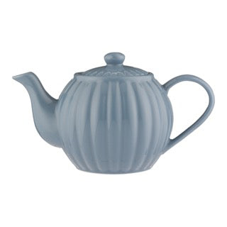 White P & K Luxe teapot with six cups, elegant design, perfect for serving tea in a sophisticated setting.