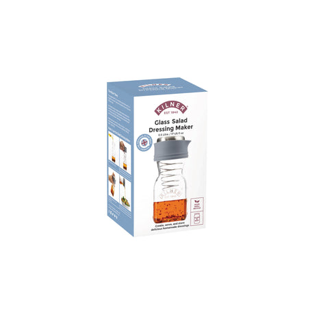 KILNER clear 500ml dressing shaker with lid and measurement markings, perfect for mixing and pouring dressings.