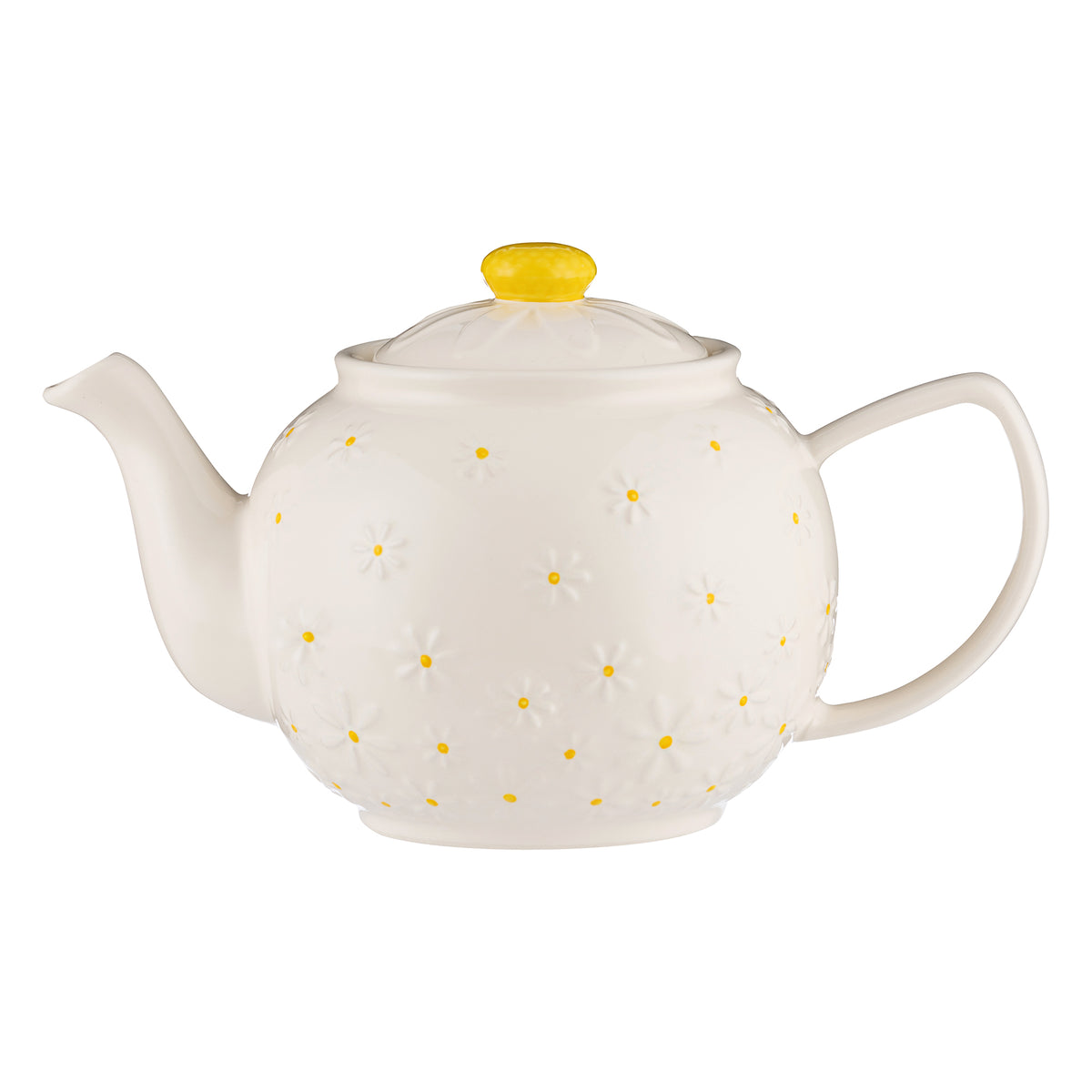 White P & K Kensington Daisy teapot with 6 matching cups, elegant ceramic tea set for brewing and serving tea.