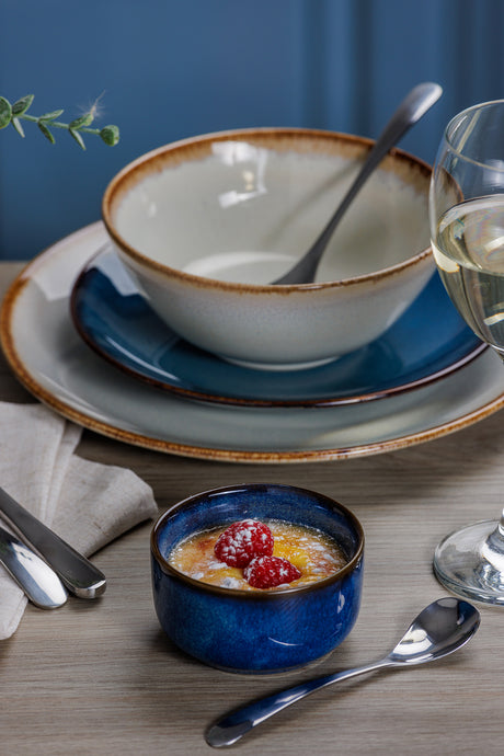 Mason Cash rustic blue ramekin with 150ml capacity, ceramic dish for baking or serving, featuring a classic design.