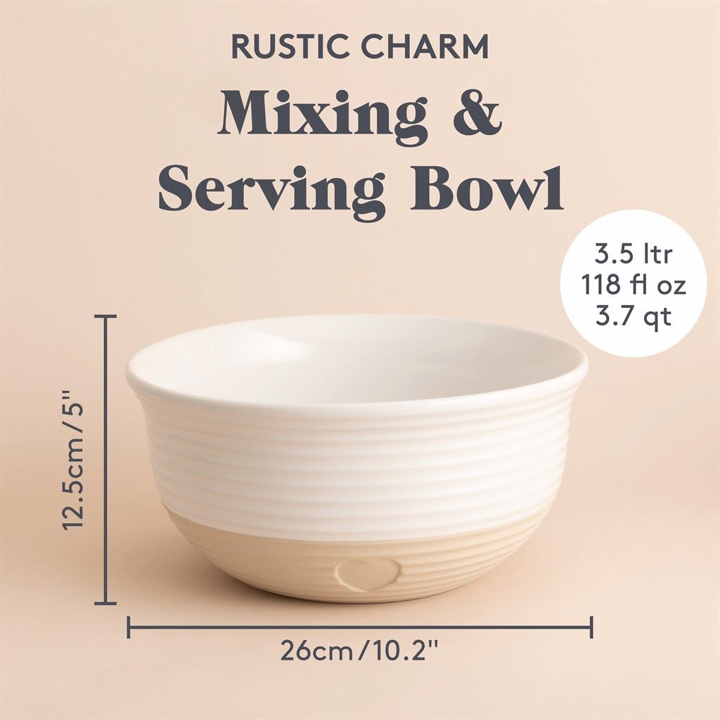Mason Cash rustic charm beige mixing bowl, 2.7-liter size, ceramic with classic textured design for baking and cooking.