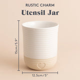 Mason Cash Rustic Charm beige utensil holder with a rustic design and ceramic finish, ideal for kitchen storage.