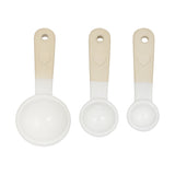 Set of three beige Mason Cash rustic charm measuring spoons, designed for accurate kitchen measurement and easy use.