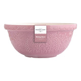 Transparent Mason Cash mixing bowl with floral meadow pattern, ideal for baking and kitchen use.