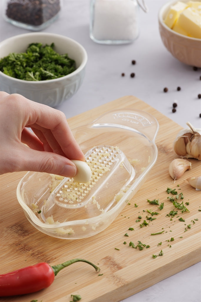 KILNER kitchen grater with glass container, 20 cm, stainless steel grating surface and clear glass receptacle for grated ingredients