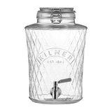 KILNER Diamond drink dispenser with a clear glass body, metal spigot, and a sturdy lid for serving beverages at gatherings.
