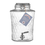 KILNER Diamond beverage dispenser with clear glass body, metal spigot, and screw-top lid for serving drinks.