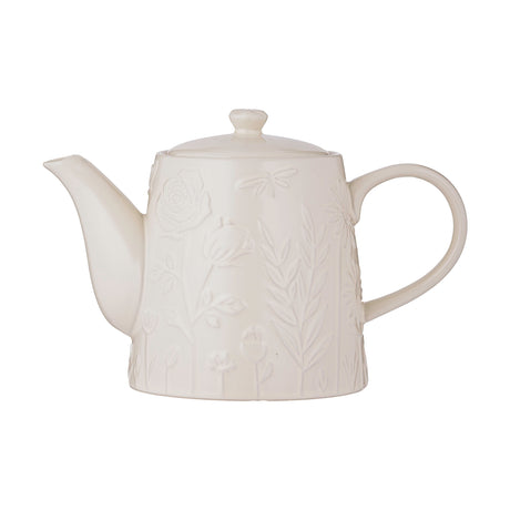 Mason Cash Teekanne in In The Meadow design, white ceramic teapot with floral pattern, includes two matching teacups.
