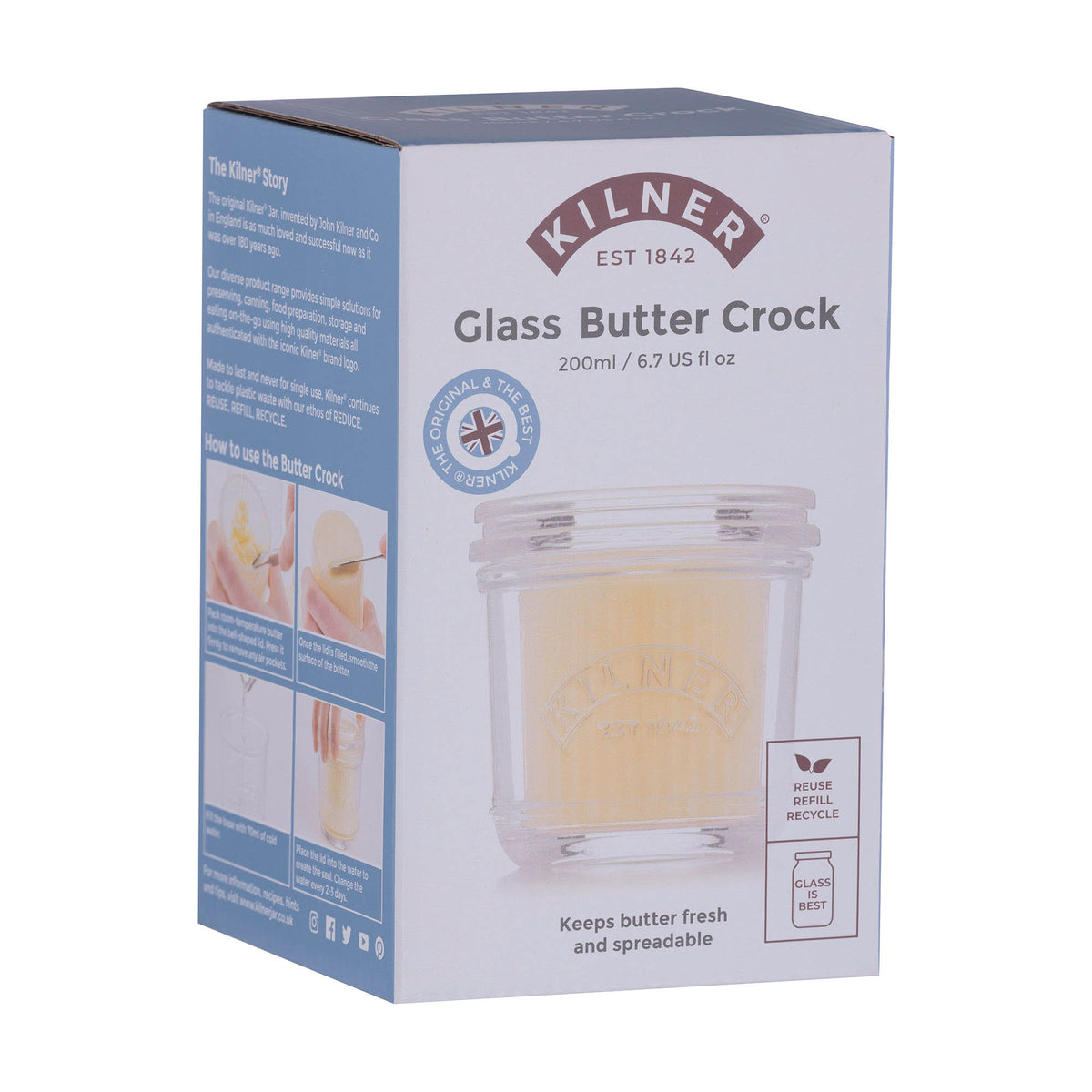 KILNER glass butterfässchen 200 ml butterdose with metal lid for storing butter or spreads.