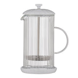 P & K Luxe French Press in white with glass carafe and stainless steel lid for brewing coffee or tea.