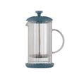 French press coffee maker by P & K in Taubenblau color, 350 ml capacity, with glass body and stainless steel filter.