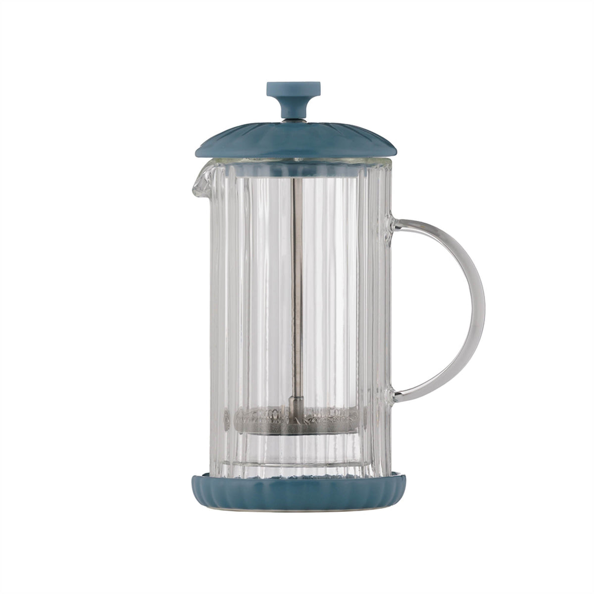 French press coffee maker by P & K in Taubenblau color, 350 ml capacity, with glass body and stainless steel filter.