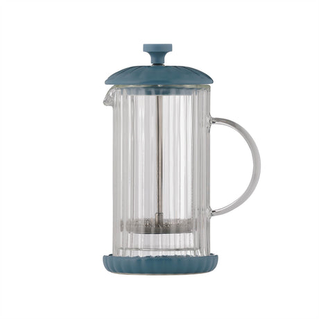 French press coffee maker by P & K in Taubenblau color, 350 ml capacity, with glass body and stainless steel filter.