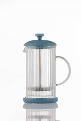 P & K Frenchpress in Taubenblau blue with 350ml capacity, featuring a glass carafe and stainless steel filter for brewing coffee.