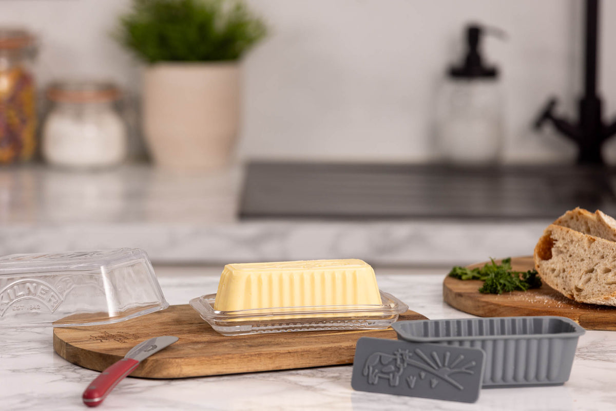 KILNER silicone butterform mold for 250g butter, flexible and non-stick, with a clear view of the mold's shape and texture.