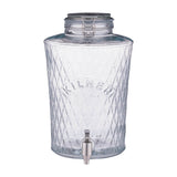 KILNER Diamond drink dispenser with clear glass body and metal spigot for serving beverages at parties or gatherings.