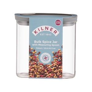 KILNER clear 700 ml spice jar with lid, showing the glass container for storing herbs and spices.