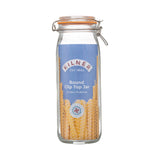 Clear Kilner 2100 ml canning jar with metal lid for preserving fruits and vegetables, made of durable glass.