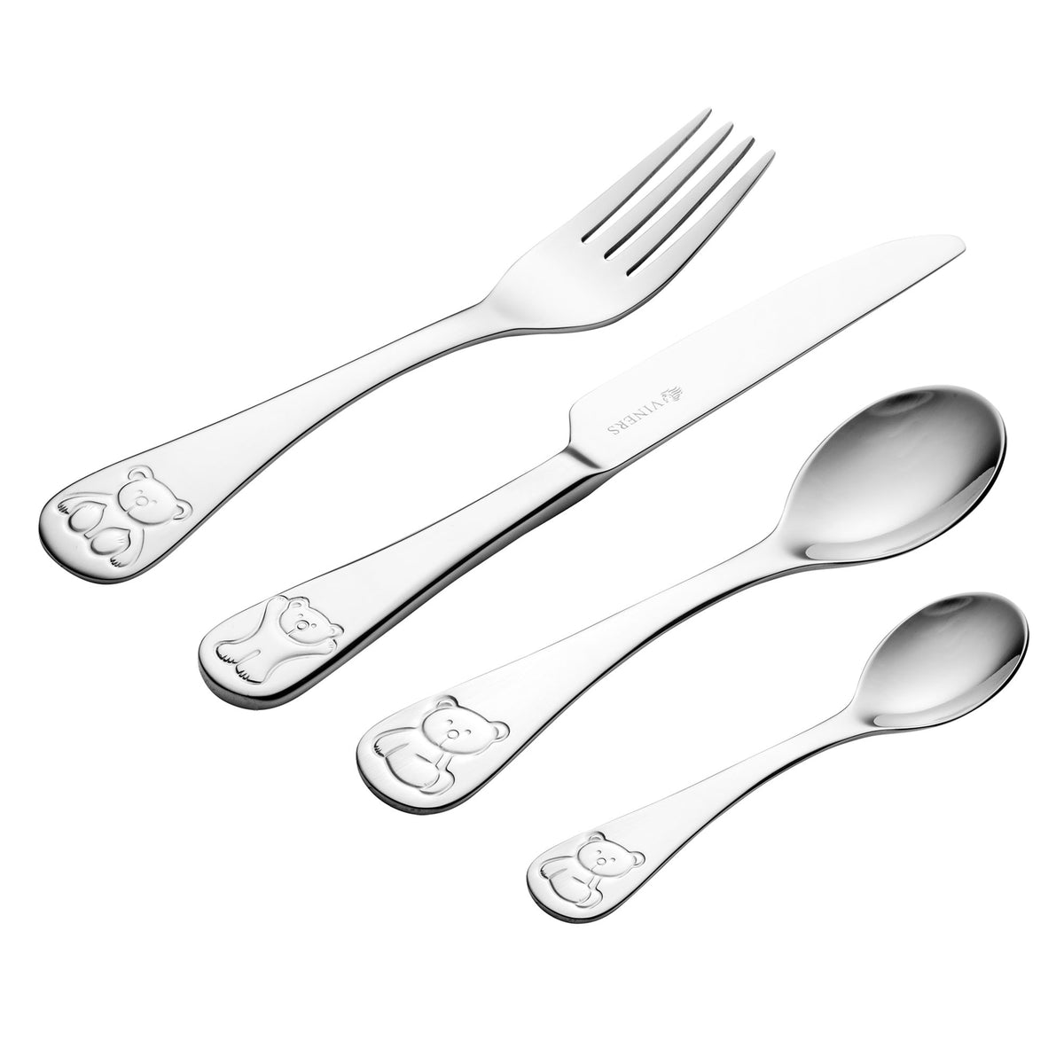 VINERS Kinderbesteck set in stainless steel with three pieces, designed for children and featuring colorful, child-friendly utensils.