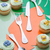 VINERS Kinderbesteck Edelstahl 3er-Set with colorful handles for children, includes fork, knife, and spoon for kids' meals.