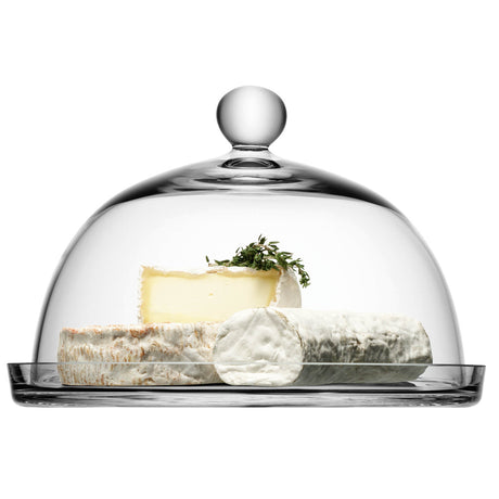 Clear glass LSA Vienna plate and dome with 25cm plate and 22.5cm dome height, perfect for serving and presentation.
