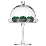 Clear LSA Vienna cakestand with cover, 23 cm diameter, 20.5 cm base, and 34.5 cm height, showcasing elegant glass design.