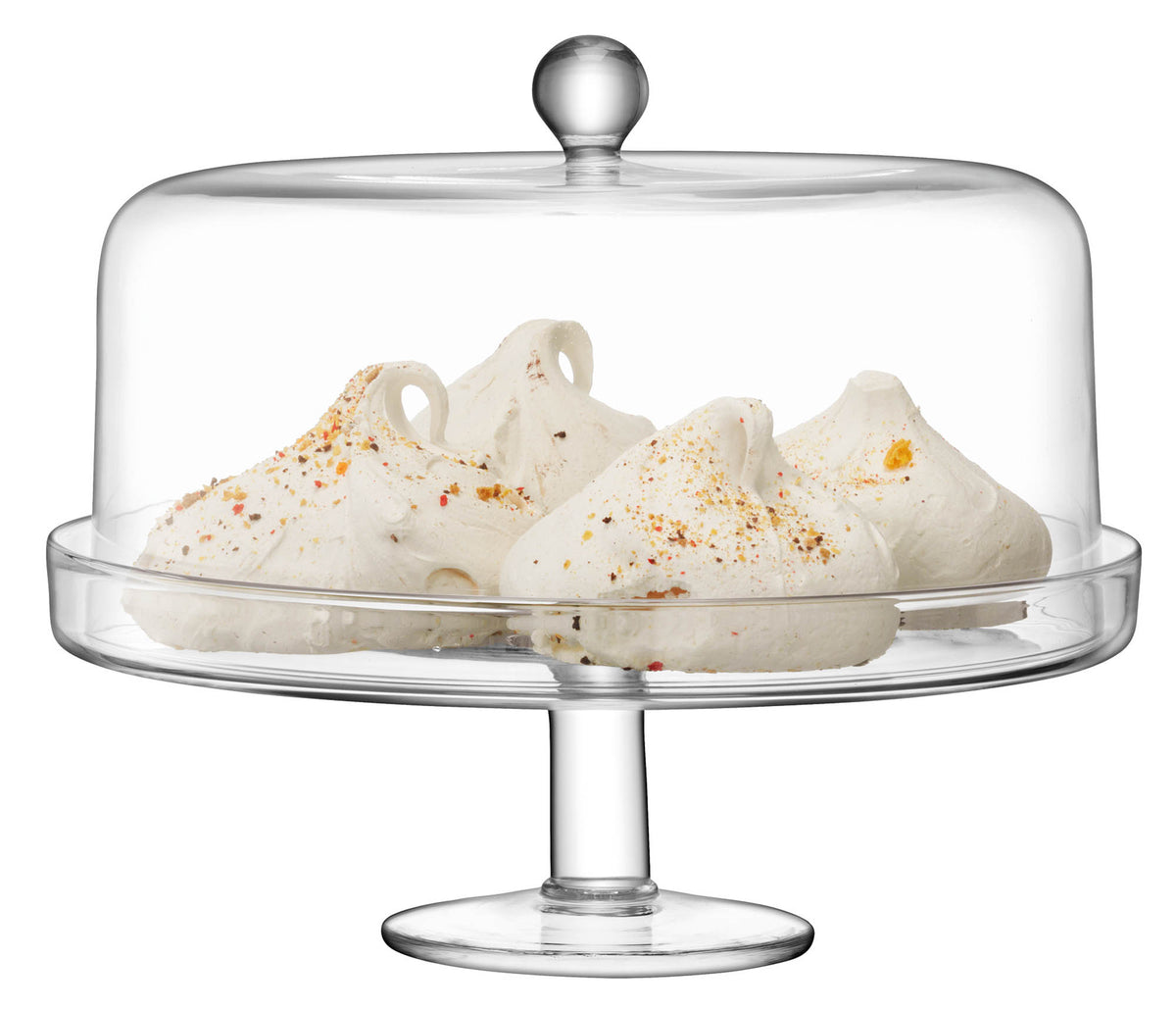 LSA Kuchenglocke KLARA in clear glass with a 33cm diameter, elegant bell-shaped cake cover on a white background.