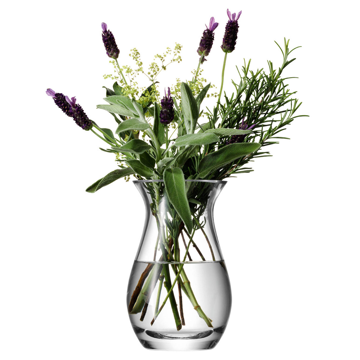 Clear LSA Flower vase, 17.5cm tall, with a smooth, rounded design perfect for floral arrangements.