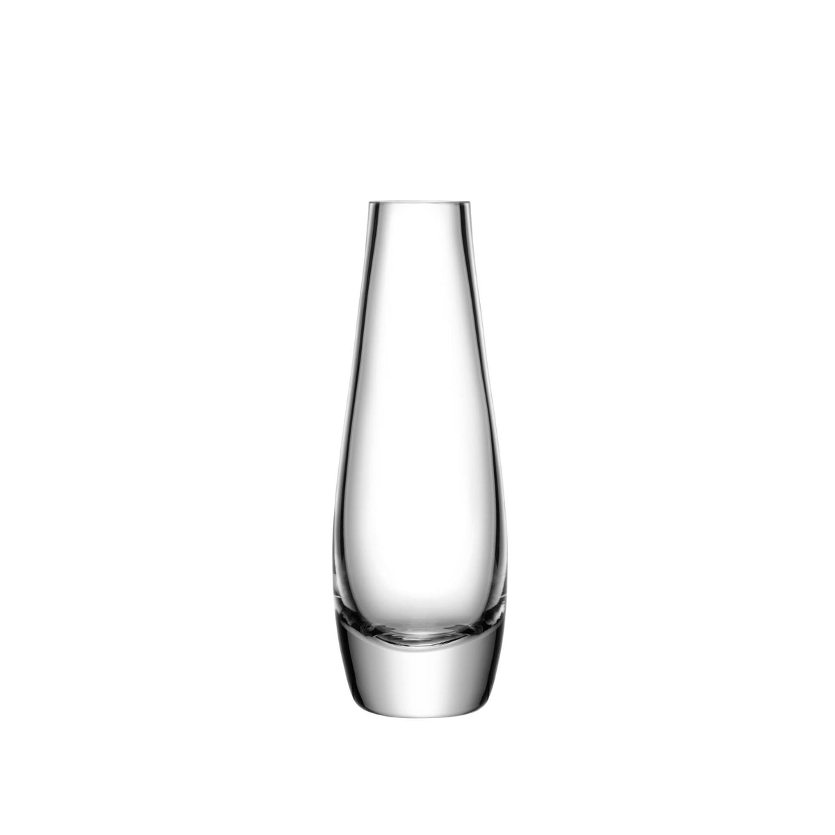 Clear glass LSA Flower single stem vase, 17cm tall with smooth, rounded design for floral arrangements.