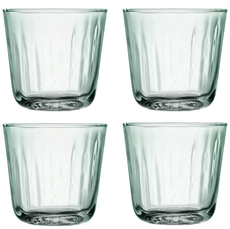 Set of four LSA Mia 250ml recycled glass tumblers with a part optic design, suitable for beverages and stylish table settings.