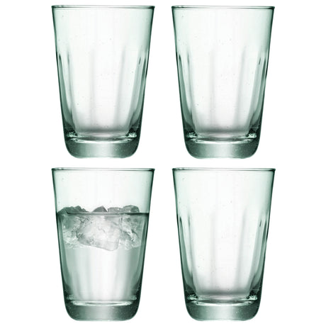 Set of four LSA Mia highball glasses, 350ml recycled glass with optic design, ideal for long drinks and casual gatherings.