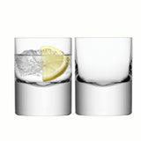 Two clear LSA Boris tumblers, 250ml capacity, showcasing sleek glass design perfect for drinks or display.