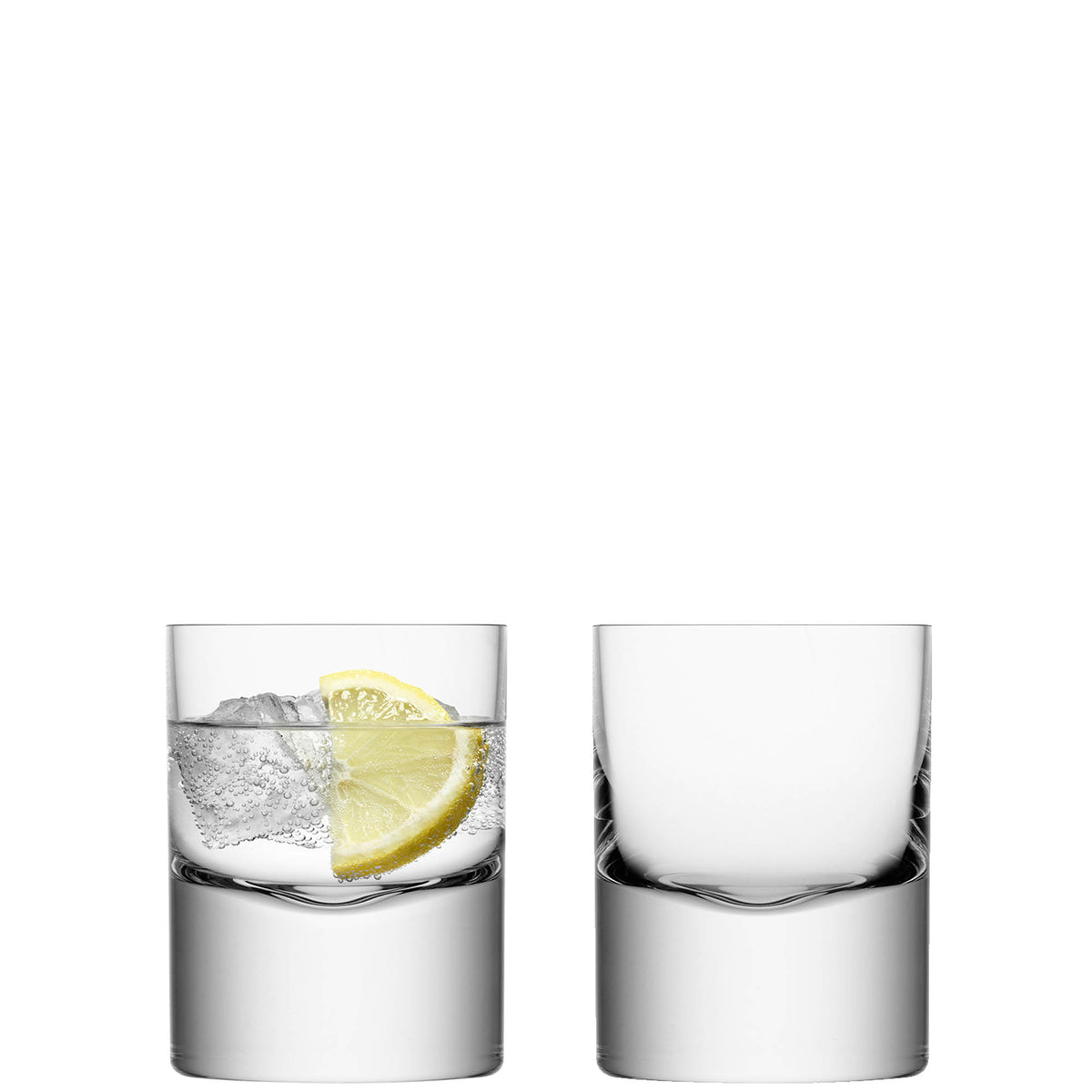 Set of two LSA Boris 250ml clear glass tumblers, showcasing sleek, modern design and transparent glass for drinking beverages.