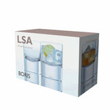 Two clear LSA Boris tumblers, 250ml capacity, made of glass with a sleek, modern design, shown against a white background.
