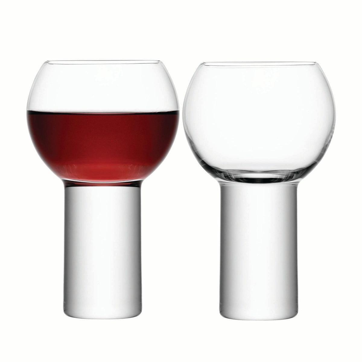Two clear LSA Boris wine goblets with 360ml capacity, elegant glassware for wine drinking, on a white background.