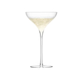 Pair of LSA Savoy Champagne Saucer glasses, 250ml clear glass champagne flutes, elegant and modern design for special occasions.
