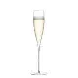 Pair of LSA Savoy champagne flutes in clear glass, 200ml Sektglas for sparkling wine, shown with reflections and elegant design.