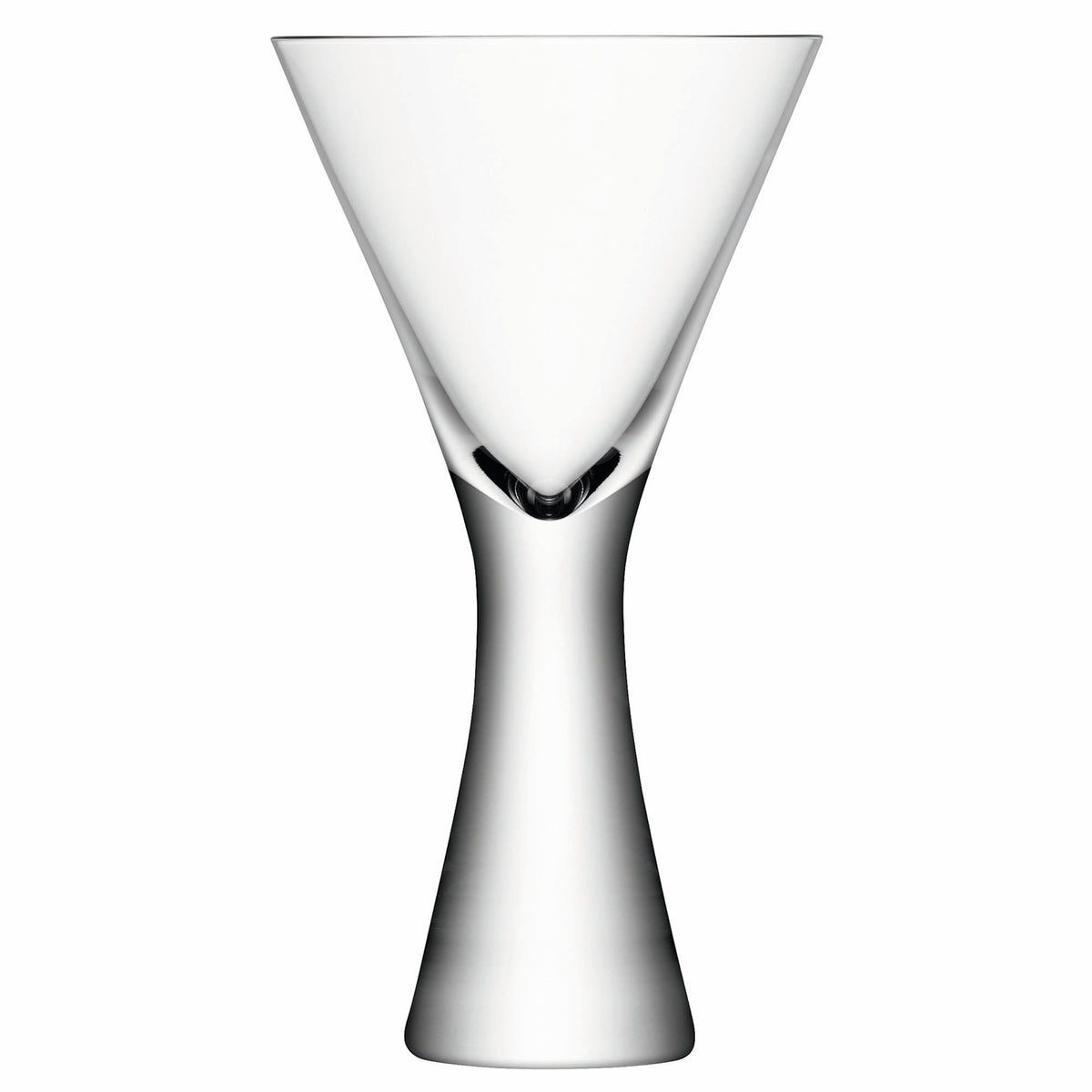 Pair of clear LSA Moya wine glasses with 395ml capacity, elegant stemware for wine serving, shown from the front.