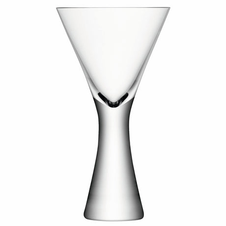 Pair of clear LSA Moya wine glasses with 395ml capacity, elegant stemware for wine serving, shown from the front.