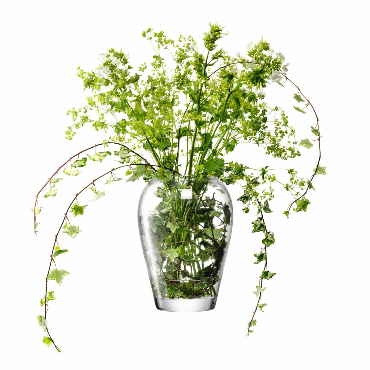 Clear glass LSA Flower Garden Bouquet Vase, 25cm tall, featuring a modern design perfect for floral arrangements.