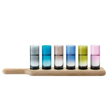 LSA Paddle Vodka Set with assorted colored oak paddles, includes a 40cm LSA brand paddle and vodka glasses.