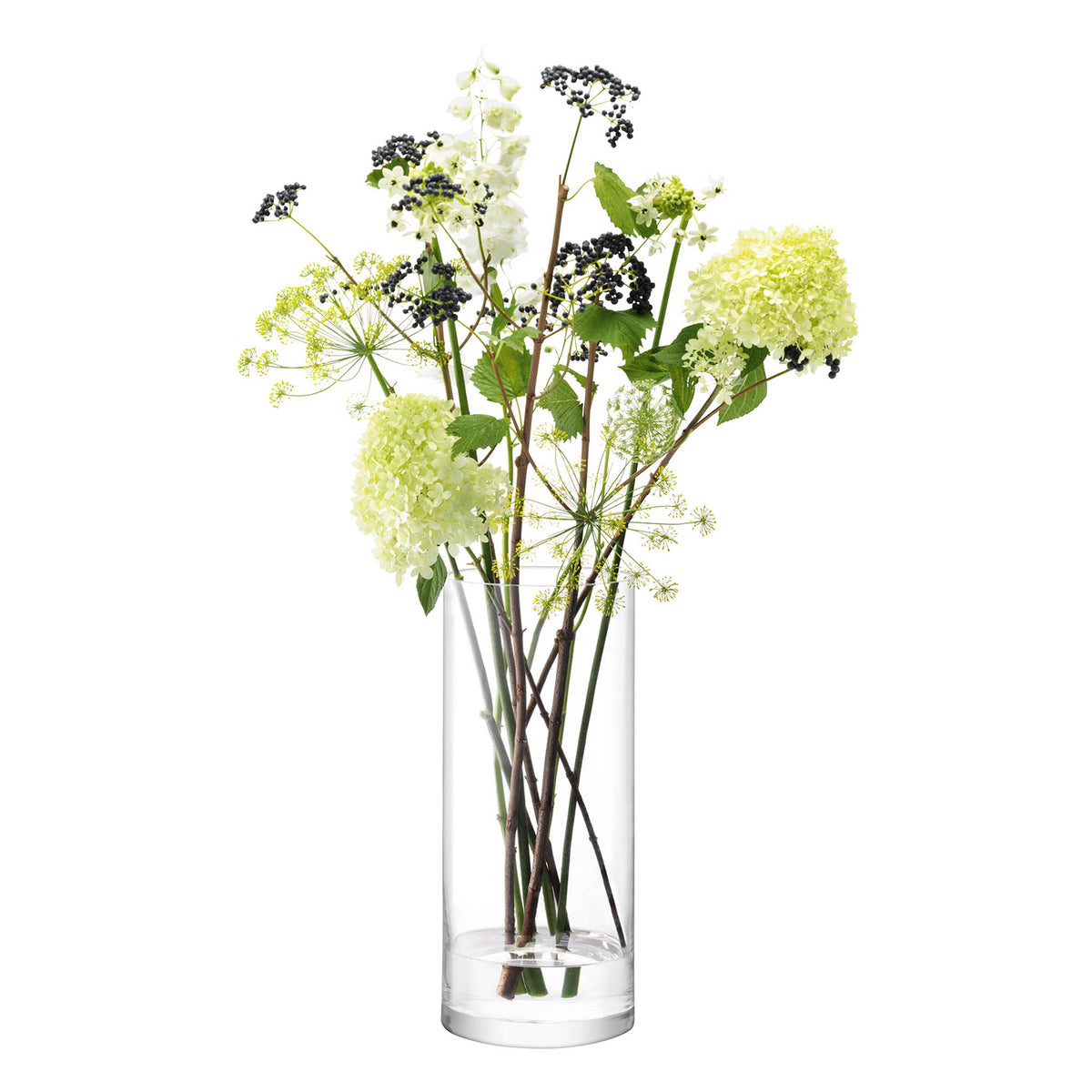 Clear LSA Column Vase, 42cm tall with an 18cm diameter, featuring a sleek, modern design for floral arrangements.