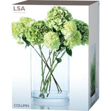 Clear LSA column vase or candleholder, 40cm tall with a 30cm diameter, featuring a sleek, cylindrical glass design.