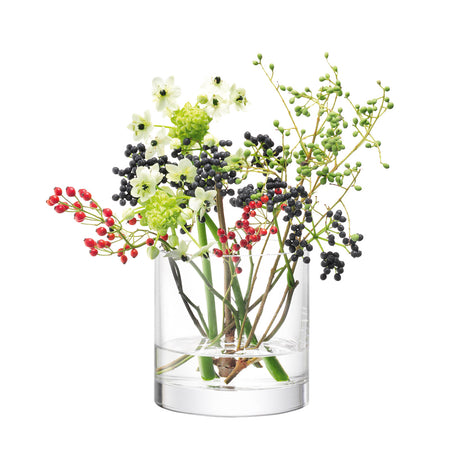 Clear LSA column vase or candleholder with H12cm and 12cm diameter, elegant cylindrical glass design for flowers or candles.