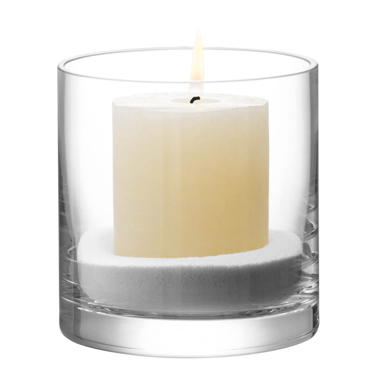 Clear glass LSA column vase or candleholder, H12cm and 12cm diameter, with sleek cylindrical design and transparent finish.