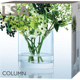 Clear LSA column vase or candleholder, H12cm and 12cm diameter, with a sleek cylindrical design and transparent glass finish.