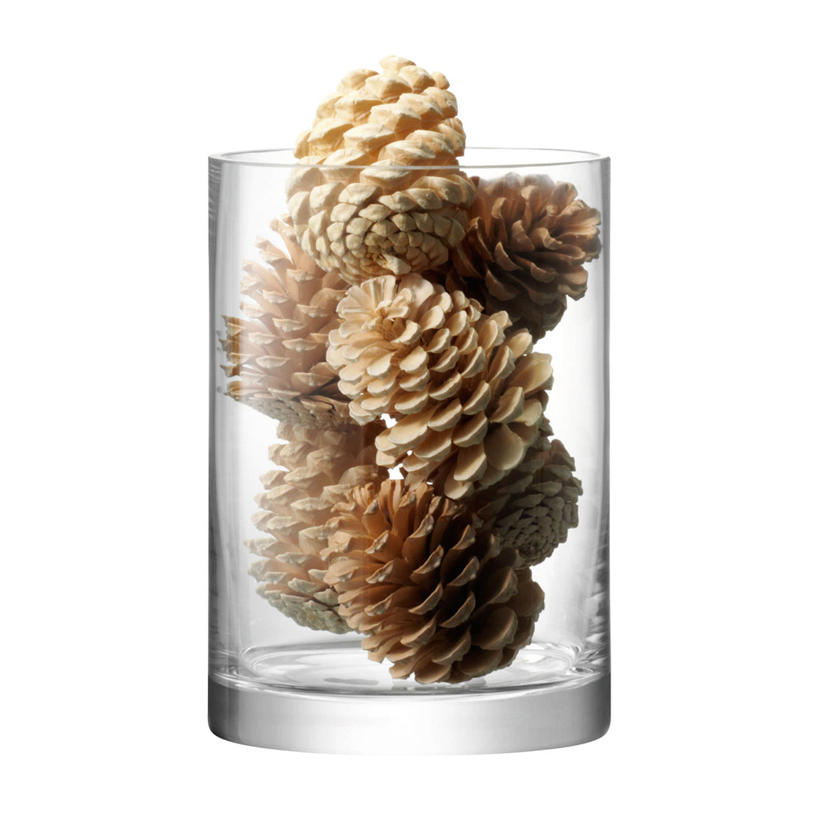 Clear LSA column vase or candleholder, 24cm tall with 17cm diameter, elegant glass design for home decor or floral arrangements.